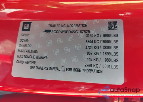 2019 Chevrolet Silverado 1500 Rst z USA, uszkodzony, nr VIN 3GCPWDED4KG167525